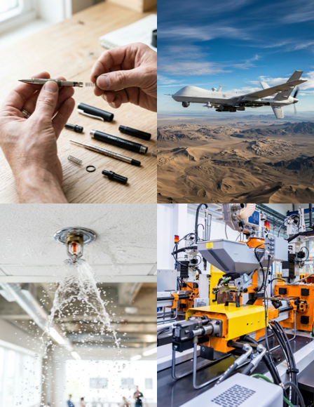 stock images representing commercial, government, fire safety, and industrial automation industries